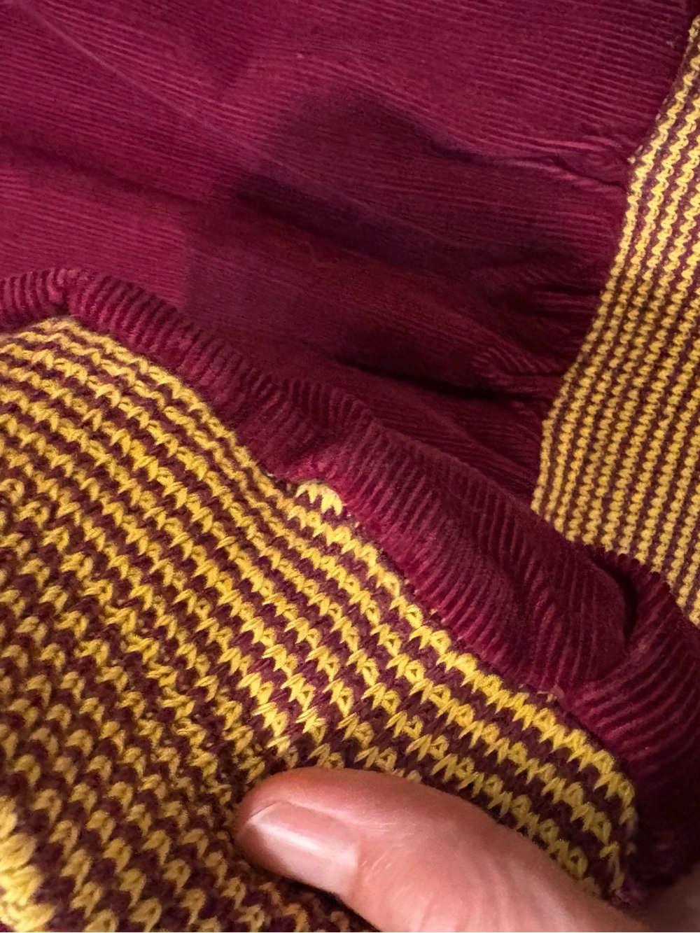 Vintage Unisex Varsity Burgundy Corduroy Bomber Jacket with Gold Trim - Picture 2 of 13